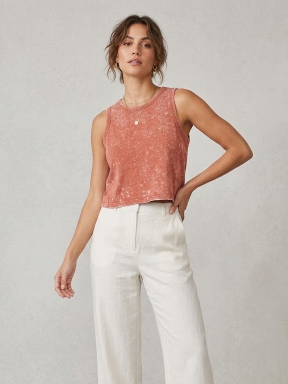 Far West Acid Wash Ribbed Crop Tank | Size Small